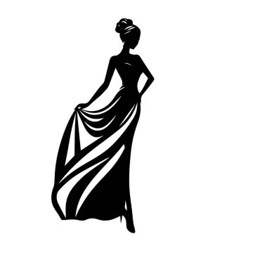 Zarif siyah-beyaz çiçekli kumaş tasarım elementi