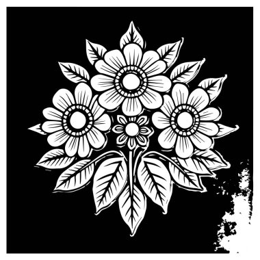 Zarif siyah-beyaz çiçekli kumaş tasarım elementi