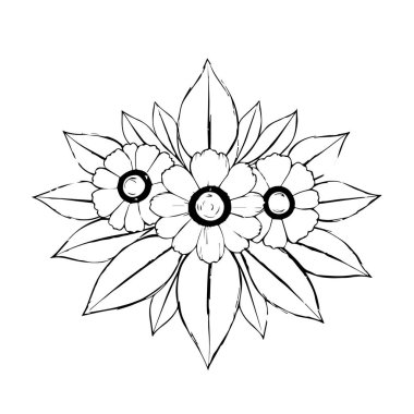 Zarif siyah-beyaz çiçekli kumaş tasarım elementi