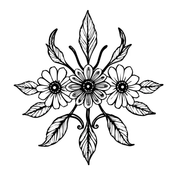 Zarif siyah-beyaz çiçekli kumaş tasarım elementi