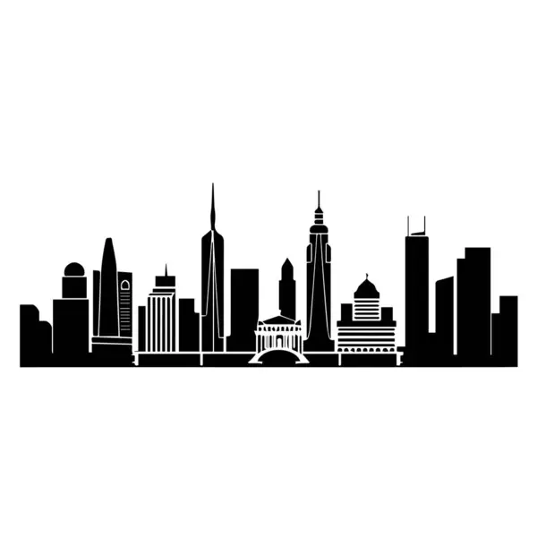 Modern bir şehrin siyah silueti farklı mimari tarzlarla gökyüzü.