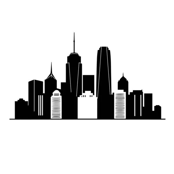 Modern bir şehrin siyah silueti farklı mimari tarzlarla gökyüzü.