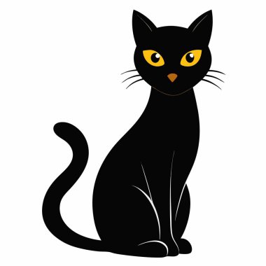 Sarı gözlü kara kedi oturmuş hayvan gibi.