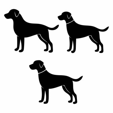 Beyaz arka planda üç siyah köpek silueti