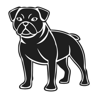Beyaz çizgili hayvanlı siyah pug köpek çizimi