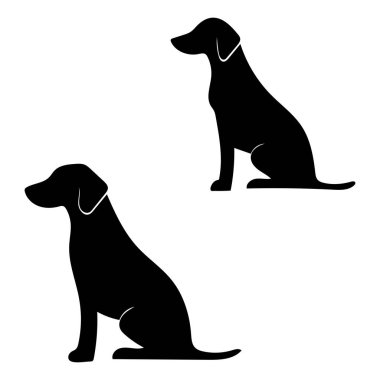 Beyaz arka planda oturan iki siyah köpek silueti.