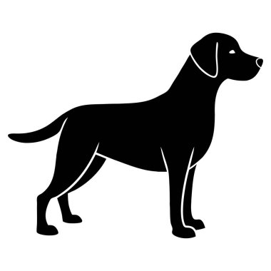 Beyaz arka planda duran siyah bir köpeğin silüeti. 