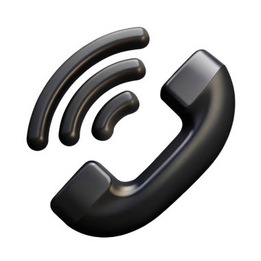 Beyaz arka planda izole edilmiş, kablosuz sinyali olan bir telefon ikonunun parlak, siyah 3D görüntüsü. İletişim projeleri için mükemmel.