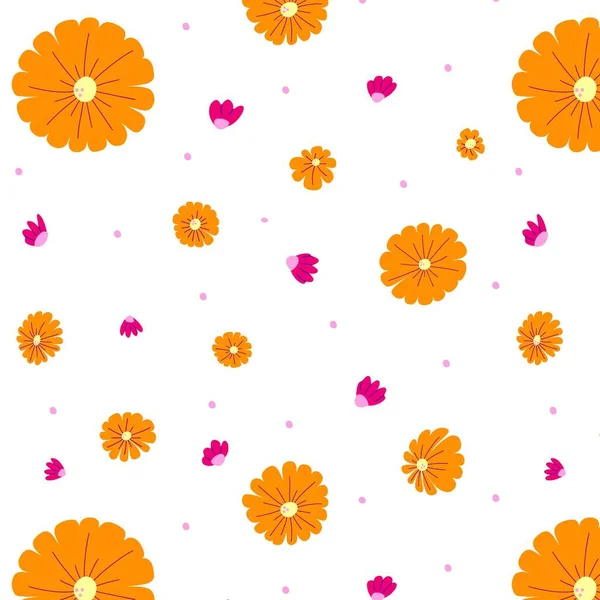 Απρόσκοπτη Μοτίβο Χαριτωμένο Πορτοκαλί Και Ροζ Λουλούδια Λευκό Φόντο Εκτύπωση — Διανυσματικό Αρχείο