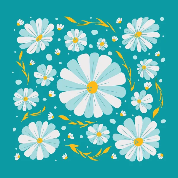 Parlak Arka Plan Yeşil Üzerine Çizilmiş Güzel Çiçekleri Tekstil Baskısı — Stok Vektör