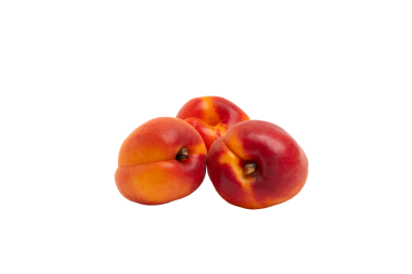 Üç taze kırmızı ve turuncu nektarin bir arada. Ön görünüm, şeffaf arkaplan, PNG biçimi.