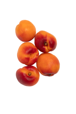 Beş nektarin, üst görünüm, şeffaf arkaplanda izole edilmiş. PNG biçimi.