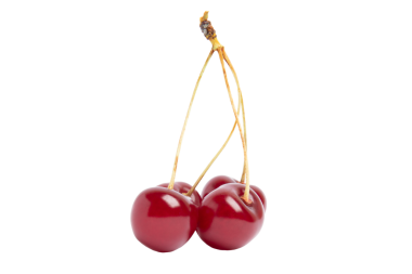 Köklü üç kırmızı kiraz, şeffaf arkaplanda izole edilmiş, PNG