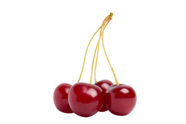 Şeffaf arkaplanda izole edilmiş dört kırmızı kiraz, PNG