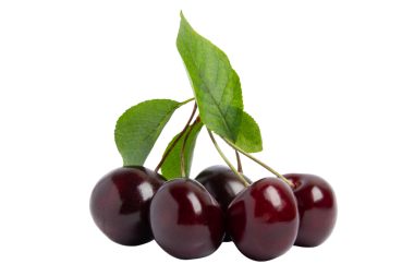 Yeşil yapraklı koyu kirazlar, şeffaf arkaplanda izole edilmiş, PNG