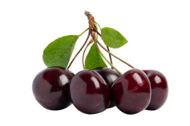 Yapraklı Koyu Kirazlar, şeffaf arkaplanda izole edilmiş, PNG