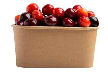 Kraft kağıt kabı ön görünümü içinde çeşitli kirazlar, şeffaf arkaplan izole, PNG