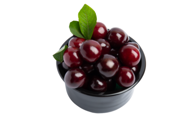 Şeffaf arkaplanda izole edilmiş, vişne kasesi üst görünüm, PNG