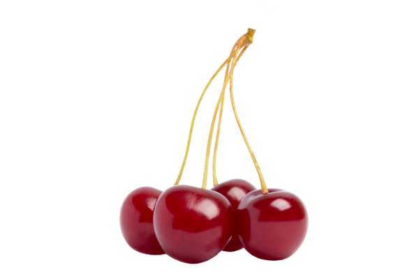 Şeffaf arkaplanda izole edilmiş dört kırmızı kiraz, PNG