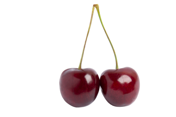 Şeffaf arkaplanda izole edilmiş iki kiraz, PNG