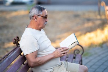 Park bankında kitap okuyan son sınıf öğrencisi.