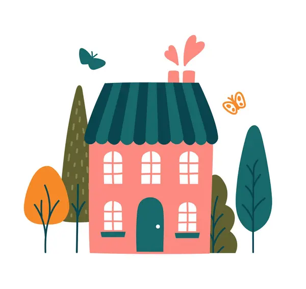 Pembe ve yeşil tonlarda el yapımı evlerin vektör koleksiyonu. Basit ve büyüleyici çizimler, posterler, çocuk içeriği, gayrimenkul reklamları veya markalaşma projeleri için mükemmel..