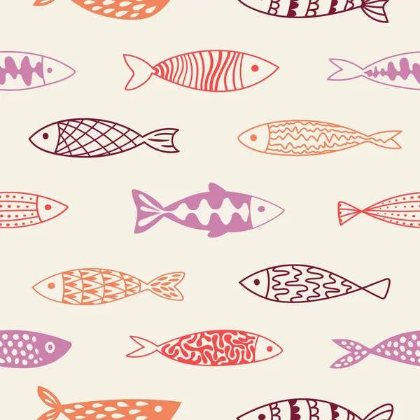 Garip ve modaya uygun tropikal balıklarla kusursuz vektör deseni. Tekstil, çocuk kıyafetleri ve plaj dekoru için mükemmel. Menüler, baskı, dekor, dekorasyon..
