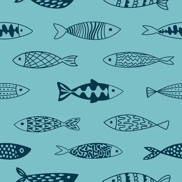 Renkli ve eğlenceli balıklarla kusursuz vektör deseni. Geometrik dokular. Duvar kağıtları, mayo ve ambalajlar için yeni ve modern bir görünüm..