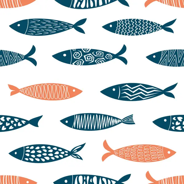 Renkli ve eğlenceli balıklarla kusursuz vektör deseni. Geometrik dokular. Duvar kağıtları, mayo ve ambalajlar için yeni ve modern bir görünüm..