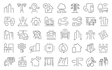 Smart City Line Simgesi Şehir Altyapısı, IoT, Sürdürülebilir Geliştirme