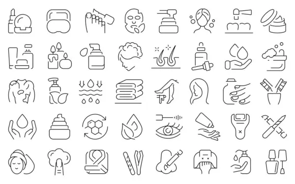 Minimalist Cilt Bakımı ve Güzellik Çizgisi Simgeleri Ayarlandı