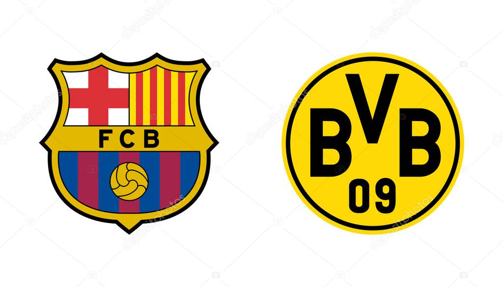 FC Barcelona and Borussia Dortmund Official Logos - Editorial Use Only