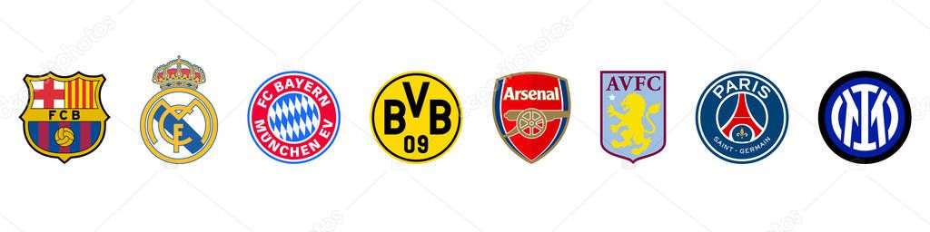 Top European Football Clubs Logos - Editorial Use Only