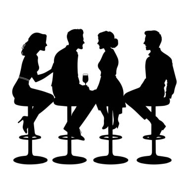 Bar taburelerinde iki çiftin silueti.