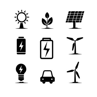 Yenilenebilir enerji kaynakları ikonları güneş rüzgârı ve biyolojisini ayarlar
