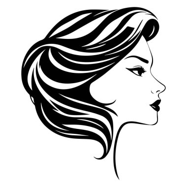 Elegant Woman Profile with Stylish Hair in Black and White Illustration