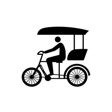 Rickshaw 'a binen Siyah ve Beyaz Bir Kişinin Silueti