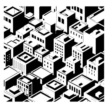 Yapılar ve Gölgeler ile Soyut Siyah ve Beyaz Isometric Şehir