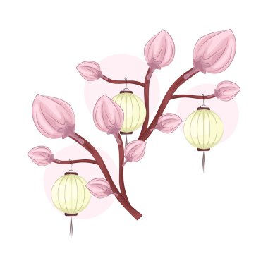 Pembe yapraklarıyla güzel kiraz çiçekleri, bu çiçekler göz kamaştırıcı ve huzurlu bir atmosfer yaratıyor. Tam çiçek açtığında, çevreyi fenerler süslüyor..