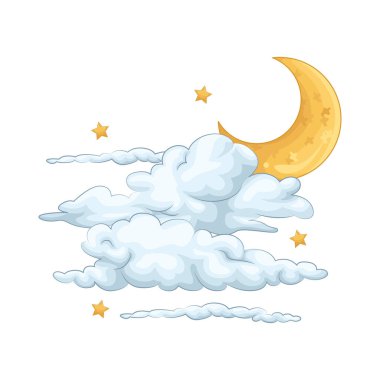 Gece gökyüzünde ay ışığı ve parıldayan yıldızlarla aydınlanan güzel beyaz bulutlar yavaşça süzülür. Bulutlar pofuduk pamuk topları gibi görünüyor. Güzel ve huzurlu bir atmosfer yaratıyorlar..