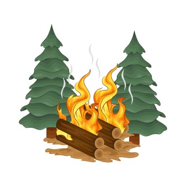 Alevli bir kamp ateşi, parlak bir ışık. Ateş çatırdadı ve kükredi, turuncu ve sarı alevler yukarı doğru dans ediyordu. Tahta şiddetle yanarken havaya kıvılcımlar saçılıyor..