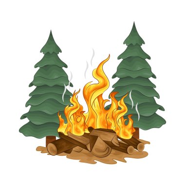 Alevli bir kamp ateşi, parlak bir ışık. Ateş çatırdadı ve kükredi, turuncu ve sarı alevler yukarı doğru dans ediyordu. Tahta şiddetle yanarken havaya kıvılcımlar saçılıyor..