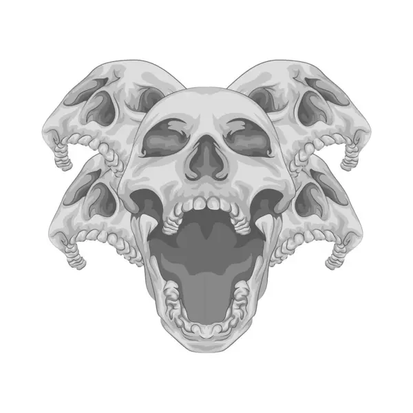 Çarpıcı ve keskin çeneli bir insan kafatası. Çene kemiği ya da çene kemiği, belirgin ve sıkıdır, çene kenarı boyunca açıkça görünen dişler ile kafatasına şiddetli bir görünüm verir.