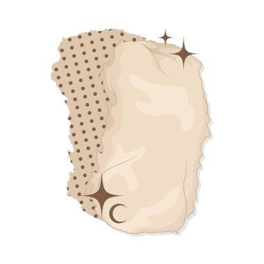 Düz yüzeyi olan liften yapılmış estetik yırtık kağıt. Bu kağıt eskimiş ve kahverengimsi görünüyor ama güzelliğini değiştirmiyor..