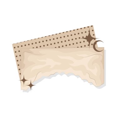 Düz yüzeyi olan liften yapılmış estetik yırtık kağıt. Bu kağıt eskimiş ve kahverengimsi görünüyor ama güzelliğini değiştirmiyor..