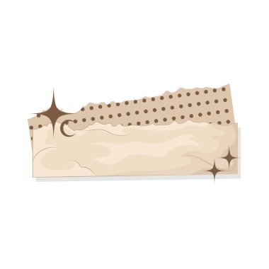 Düz yüzeyi olan liften yapılmış estetik yırtık kağıt. Bu kağıt eskimiş ve kahverengimsi görünüyor ama güzelliğini değiştirmiyor..