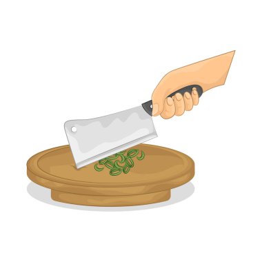 Kaliteli doğal ahşaptan yapılmış bir kesme tahtasında taze pırasa kesmek ve tüm yemek hazırlıkları için dayanıklı bir yüzeye sahip olmak..