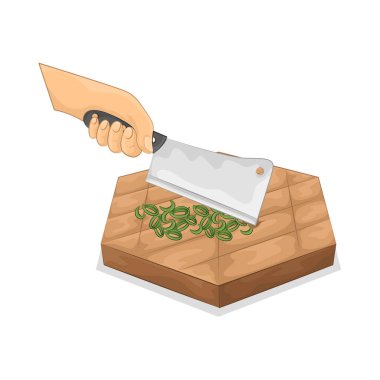 Kaliteli doğal ahşaptan yapılmış bir kesme tahtasında taze pırasa kesmek ve tüm yemek hazırlıkları için dayanıklı bir yüzeye sahip olmak..