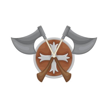 İki çapraz keskin balta gücü, birliği ve yeteneği simgeler. Her baltanın yüksek kalite çelikten dövülmüş ve ışıldayan ince bilenmiş bir bıçağı var. Ahşap saplar zarif bir şekilde kesilmiş, dayanıklı fonksiyonlarını sergiliyorlar..