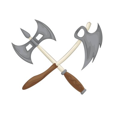 İki çapraz keskin balta gücü, birliği ve yeteneği simgeler. Her baltanın yüksek kalite çelikten dövülmüş ve ışıldayan ince bilenmiş bir bıçağı var. Ahşap saplar zarif bir şekilde kesilmiş, dayanıklı fonksiyonlarını sergiliyorlar..